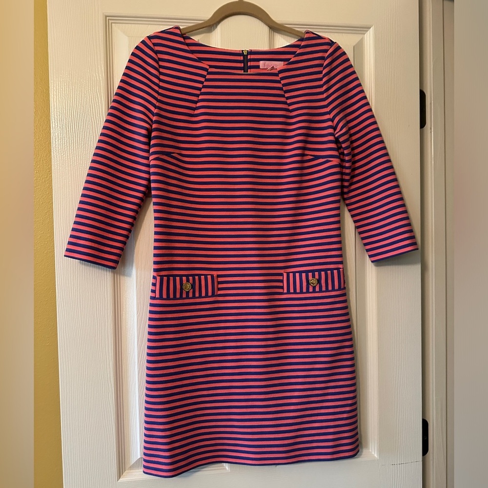 Lilly Pulitzer Orange & Blue Striped 3/4 Sleeve Mini Dress